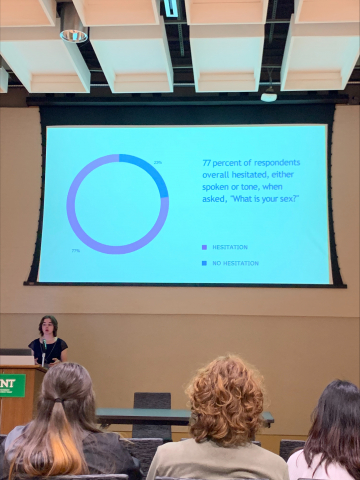  Undergraduate Sociology major, McKensi Bryce, presenting her work at UNT Scholar's Day